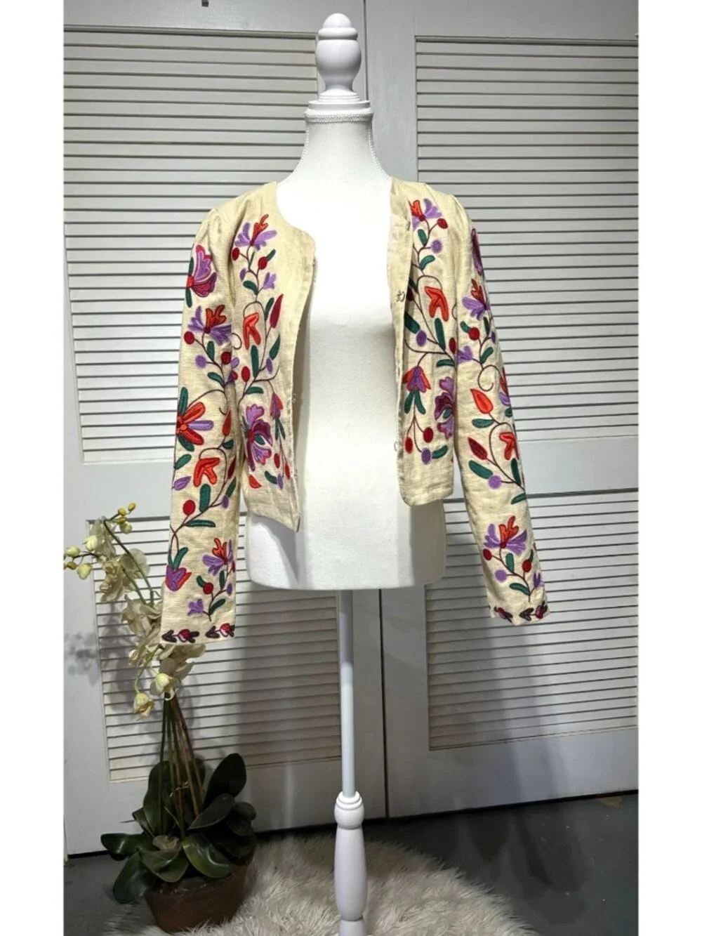 NWT Anthropologie Women's Floral Embroidered Dolan Linen Jacket Size S 3235 - Picture 3 of 16